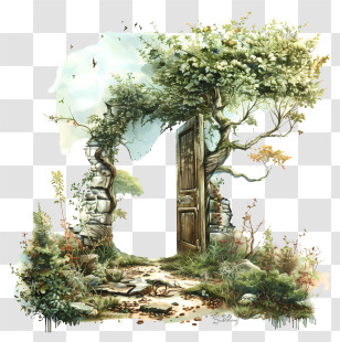 Door - Open Door With Vines In A Garden Transparent PNG
