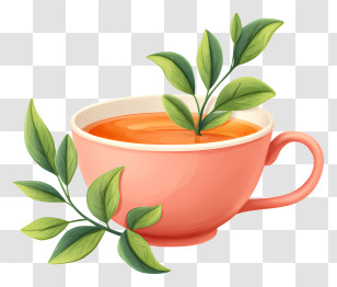 Cup Of Tea - Tea Cup With Green Leaves Transparent PNG