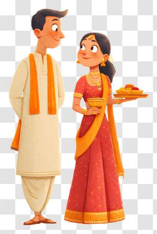Karwa Chauth - Traditional Couple In Festive Attire Transparent PNG