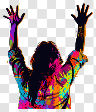 Girl Silhouette - Colorful Silhouette Raising Hands In Joy Transparent PNG