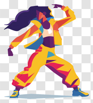 Hip Hop Dance - Stylized Colorful Hip-Hop Dancer In Motion Transparent PNG