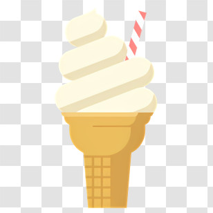 Icon - Vanilla Ice Cream Cone With Straw Transparent PNG