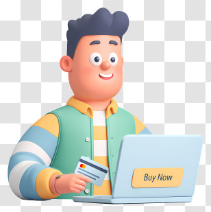 Cartoon Man Online Shopping - Man Buying Online At Laptop Transparent PNG