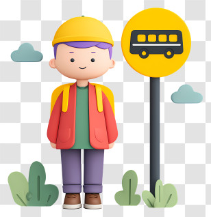 Boy Waiting For School Bus - Child Waiting At Bus Stop Transparent PNG