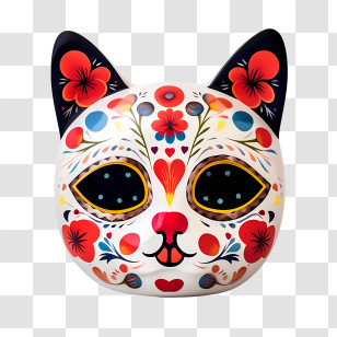 Dia De Los Muertos
 - Decorative Cat Mask In Floral Sugar Skull Style Transparent PNG