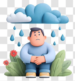 Anxious Man Sitting Under Rain - Sad Man Under Rain Cloud Transparent PNG