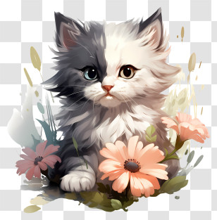 Valentine Cat - Two-Toned Kitten With Flowers Transparent PNG