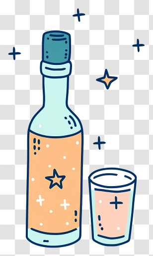 Alcohol - Bottle And Shot Glass Illustration Transparent PNG