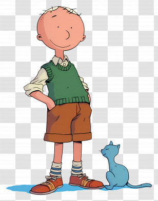 Peter Bagge - Boy And Blue Cat Cartoon Illustration Transparent PNG