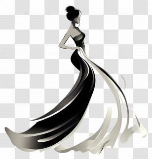 Timeless Elegance - Elegant Woman In Black Dress Illustration Transparent PNG