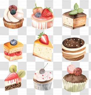 Desserts - Variety Of Colorful Dessert Cakes Transparent PNG