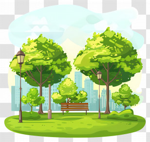 City Park Scene - Bench In Green Park Illustration Transparent PNG