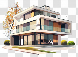 Modern House - Modern Minimalist House Design With Glass Windows Transparent PNG