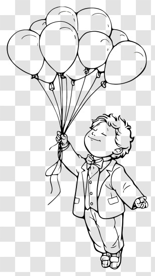 Kindergarten Coloring Page - Boy Holding Balloons Drawing Transparent PNG