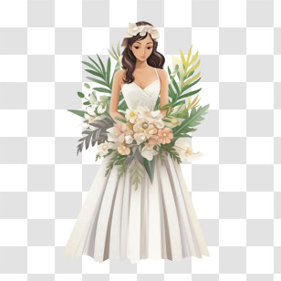 Wedding Dress
 - Elegant Bride Holding White Floral Bouquet Transparent PNG