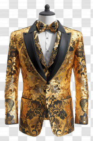 Gold Formal Wear - Luxurious Golden Suit With Floral Patterns Transparent PNG