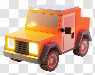 3d Car - Orange Toy Car Block Style Transparent PNG