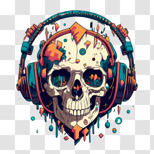 Skull Wearing Headphones - Skull With Creative Headphones Illustration Transparent PNG