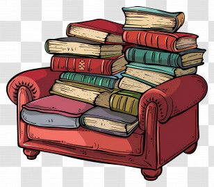 Sofa - Stack Of Books On Couch Transparent PNG