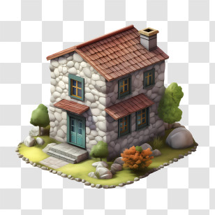 Stone House - Rustic Stone House With Red Roof Transparent PNG