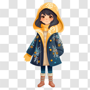 Winter Girl - Cute Girl In Winter Jacket Illustration Transparent PNG