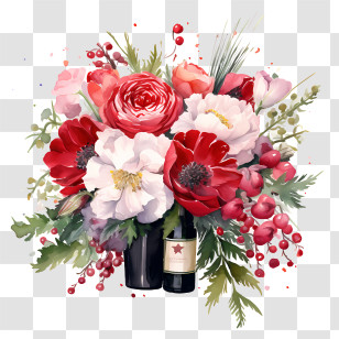 Watercolor Painting - Beautiful Flower Bouquet With Red And White Flowers Transparent PNG