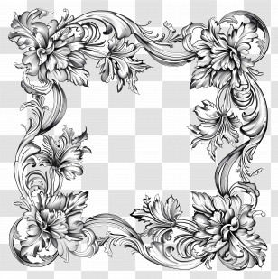 Frame - Black And White Ornamental Floral Frame Transparent PNG