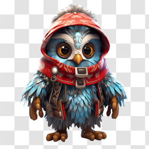 Christmas Owl - Blue Owl With A Red Hood Illustration Transparent PNG
