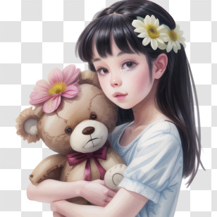Cute Girl
 - Girl With Teddy Bear And Flowers Transparent PNG