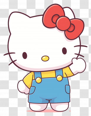 Cute Hello Kitty - Cartoon White Cat With Red Bow And Blue Overalls Transparent PNG