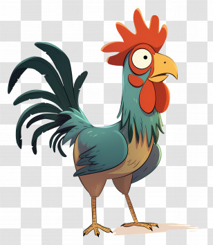 Cartoon Rooster - Cartoon Rooster Standing In Farm Style Transparent PNG