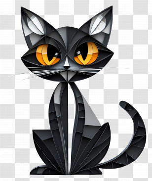 3d Cat - Geometric Black Cat Design Transparent PNG