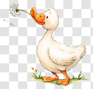 Cute Goose Blowing Dandelion - Duck Holding Dandelion Transparent PNG