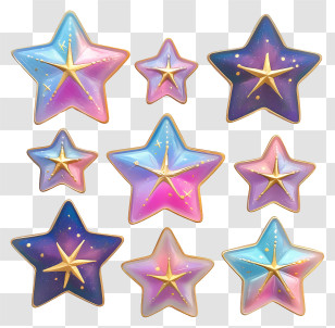 Pearlescent Decorative Stars - Cute Galaxy Star Sticker Set Transparent PNG