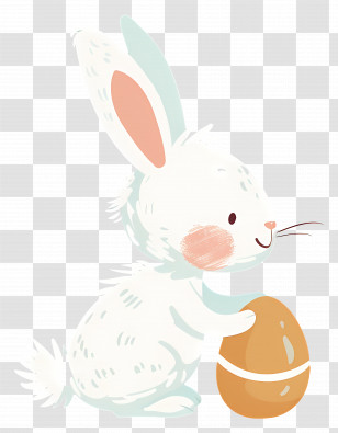 Cute Rabbit - Cartoon Bunny Holding A Painted Easter Egg Transparent PNG