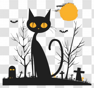 Halloween Black Cat - Black Cat In A Spooky Graveyard Scene Transparent PNG
