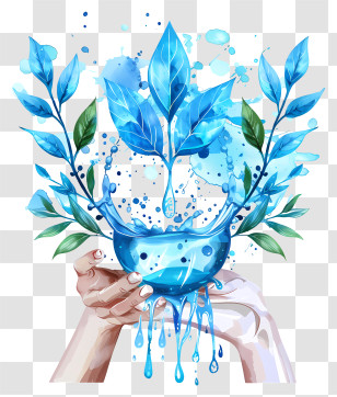 World Water Day - Hands Holding Water With Blue Leaves Transparent PNG