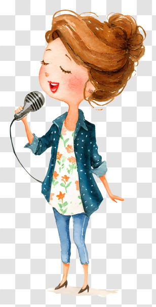 Woman Singing Karaoke - Singing Woman With Microphone Transparent PNG
