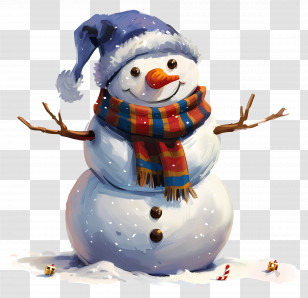Christmas Snowman - Snowman With Hat And Scarf Transparent PNG