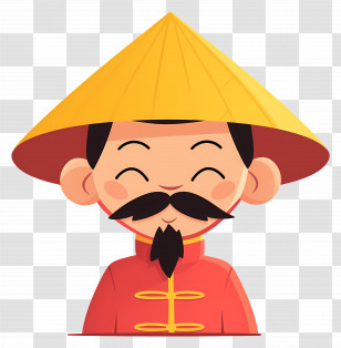 Vietnamese Man - Cartoon Smiling Man With Traditional Hat Transparent PNG