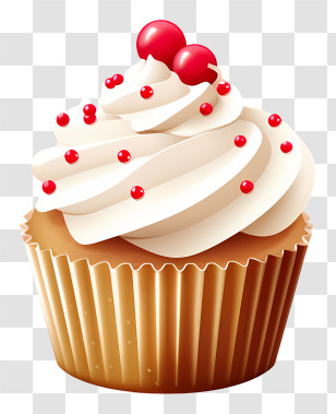 Cupcake - Cupcake With Frosting And Cherry Decoration Transparent PNG