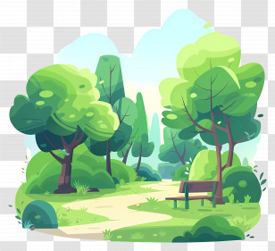 Park Greenery - Lush Green Park With Benches Transparent PNG