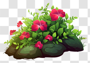 Small Plant - Pink Flowers And Green Foliage On Rock Transparent PNG