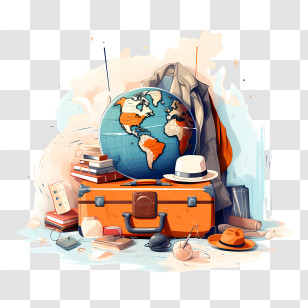 World Tourism Day - Travel Essentials With Globe And Suitcase Illustration Transparent PNG
