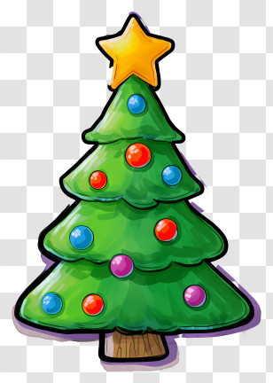 Christmas Tree - Cartoon Christmas Tree With Ornaments And Star Transparent PNG