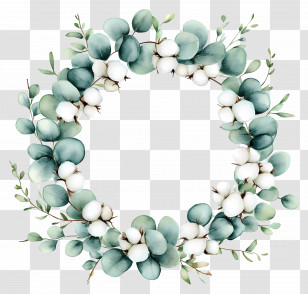 Eucalyptus Wreath - Eucalyptus And Cotton Wreath Decoration Transparent PNG