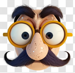 Inventive Character Designs - Funny Cartoon Face With Glasses And Mustache Transparent PNG