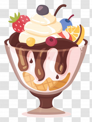 Ice Cream Sundae - Colorful Ice Cream Sundae With Fruits And Chocolate Transparent PNG