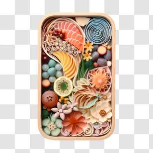 Bento Box - Artistic Bento Box Illustration With Decorative Food Transparent PNG
