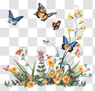 Butterflies - Colorful Butterflies And Flowers Illustration Transparent PNG
